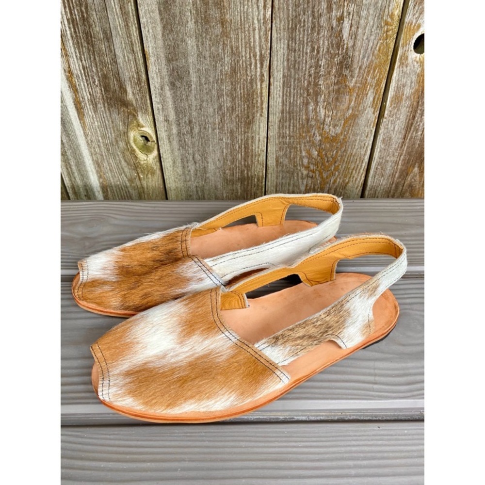 Sling back peep toe cow hair flat shoes